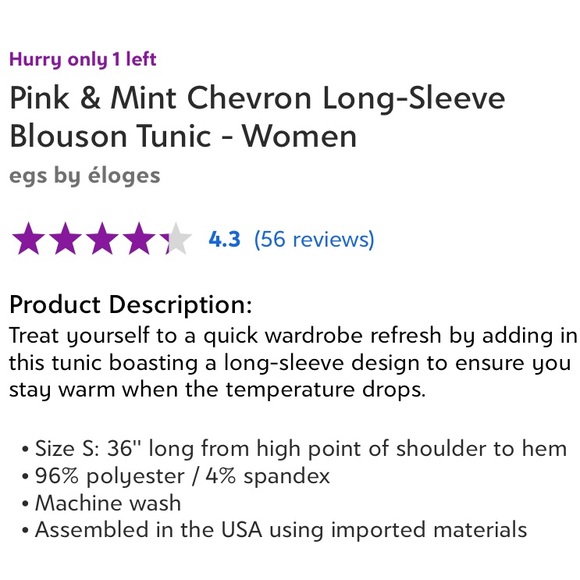 EGS BY ELOGES: Multi Color Chevron Blouson Tunic- XL - Picture 3 of 7